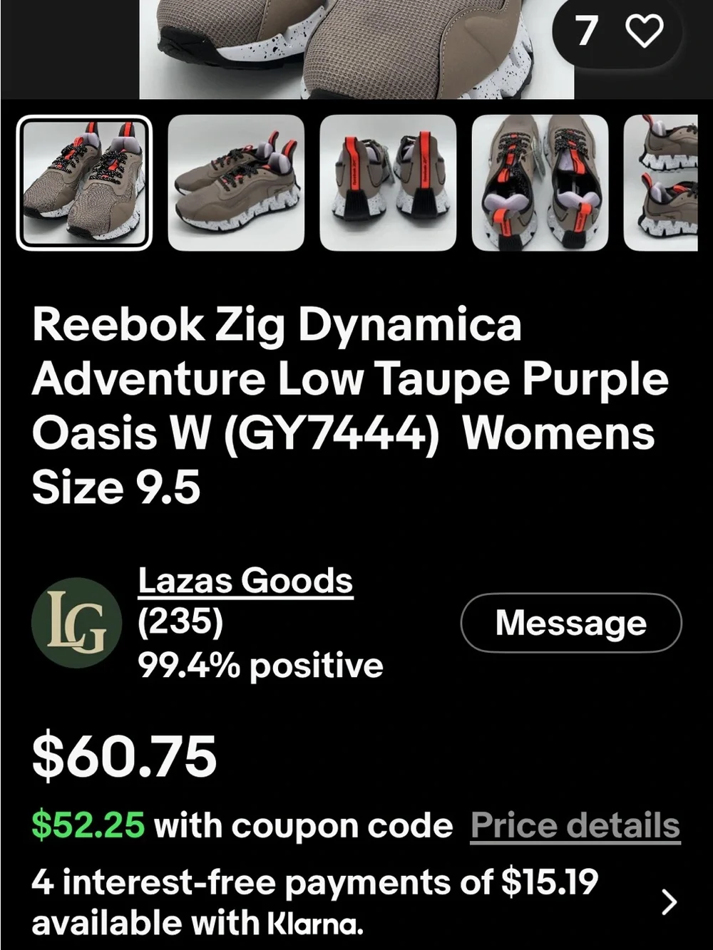 Women’s Reebok Zig Dynamica women’s size 10 Never Worn.